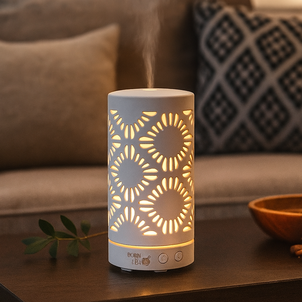 Idées cadeaux pour amateurs de déco et bien-être – Diffuseur d’huiles essentielles en céramique blanc idéal pour une ambiance zen à la maison